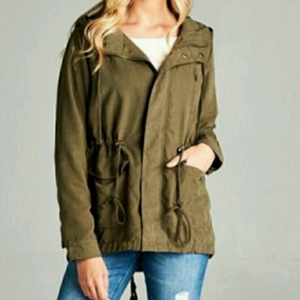 Olive Green Hooded Utility Jacket sz Small - Picture 5 of 5